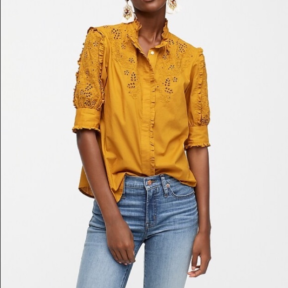 J. Crew Tops - J. Crew Yellow Mockneck Embroidered Blouse